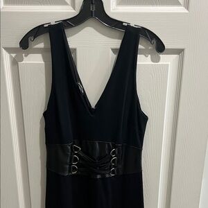 bebe Black Backless V-Neck Dress with Lace-Up Waist